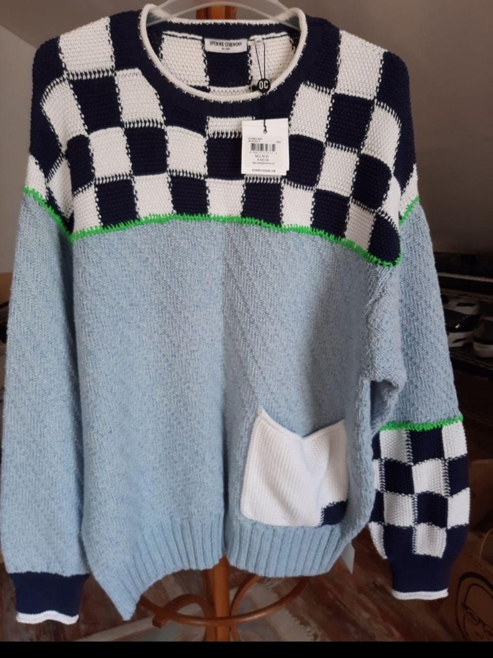 Opening Ceremony Checkered & Light Blue Knit Sweater